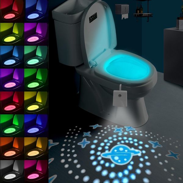 Yizemay Motion Sensor Bathroom Light, Bathroom Toilet Night Light, 16 Colors Body Motion Sensor Toilet Bowl Seat Lamp, Adjustable Motion Activated Toilet Night Light for Any Toilet