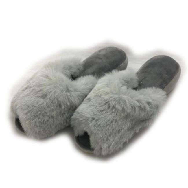 Basic Standard Heel Slippers, Women's, Indoor, Lightweight, Quiet, Stylish, 1.6 inches (4 cm), Beautiful Legs, STYLE, Fur, Gray, For Schools, Visits, Exams, Professionals, Salons, Aesthetics, Etc