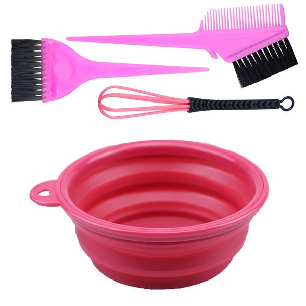 4PCS Hair Dye Kit Includes Hair Tinting Bowl Dyeing Brushes Sharp Tail Comb Mixer for DIY Hair Coloring Beauty Salon Tools Set