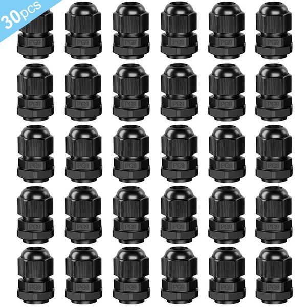 QitinDasen Cable Glands, 30Pcs Premium Nylon PG9 Adjustable IP68 Waterproof, Black