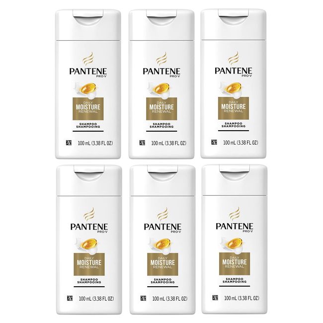 Pantene Pro-V Daily Moisture Renewal Hydrating Shampoo, 3.38 Fl Oz Travel Size (Pack of 6)