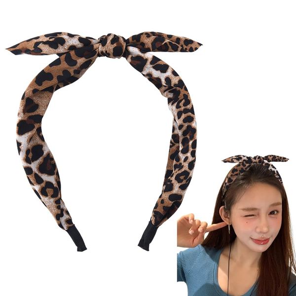 yaozeio Leopard Bow Headband for Women Girls Bowknot Hairband Elastic Bow Knot Head Band Leopard Print Headbands Head Wrap Wide Bow Hairband for Womens Long Short Hair Bow Hair accessories