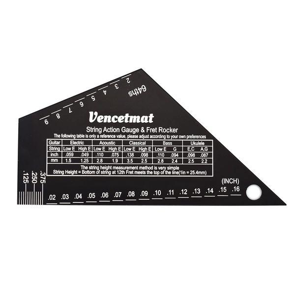 Vencetmat Guitar String Action Gauge, String Height Ruler, Guitar Fret Rocker, Fret Leveling Guide, Buzzing Fret Catcher, 1mm Thickness, Laser Etching, High Precision Graduations,Luthier Tools