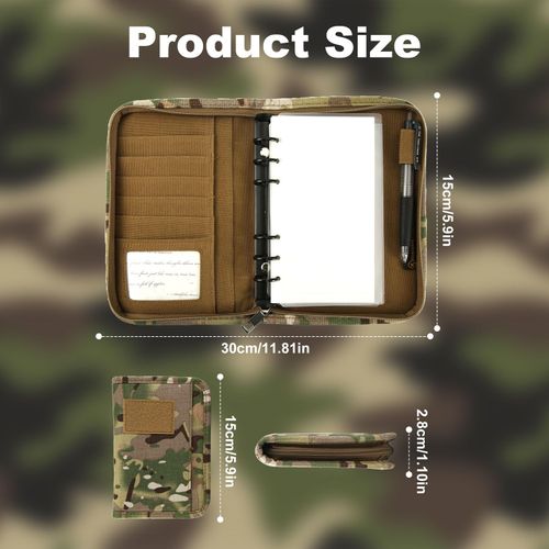 Military Ring Binder, Army Binder Zippered Portfolio Binder Detachable A6 6 Ring Binder Notebook Portfolio Organizer Binder Army Notebook Cover for Men Women Document Business Card
