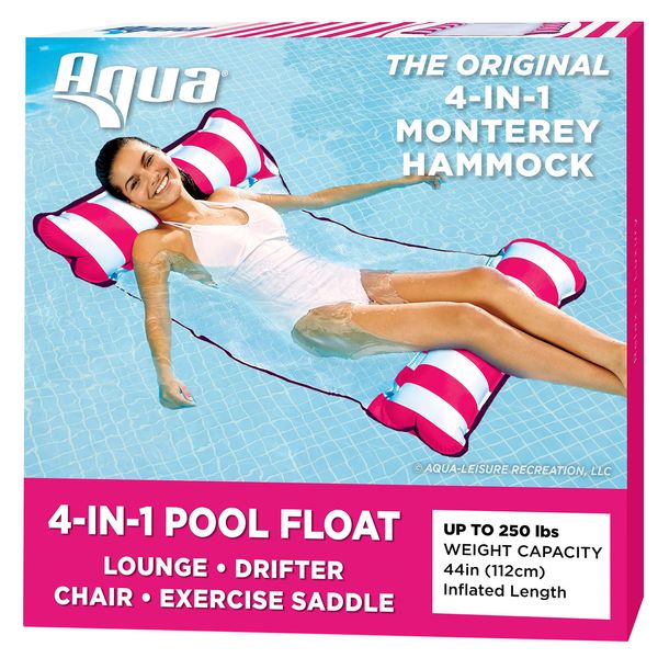 Aqua Original 4-in-1 Monterey Hammock Pool Float & Water Hammock – Multi-Purpose, Inflatable Pool Floats for Adults – Patented Thick, Non-Stick PVC Material