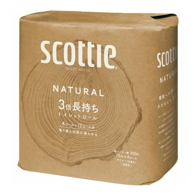 Scotty 22723 Natural Toilet Paper, 3 Times Longer, 4 Rolls, 29.5 ft (75 m) (Double) (Unscented)