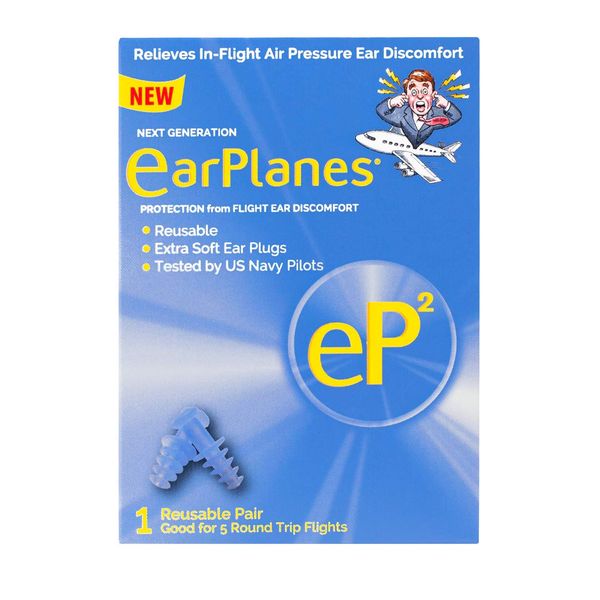 EP2 by Cirrus Healthcare Second Generation EarPlanes Earplugs Ear Protection from Flight Air and Noise Sound (1 Reusable Pair)