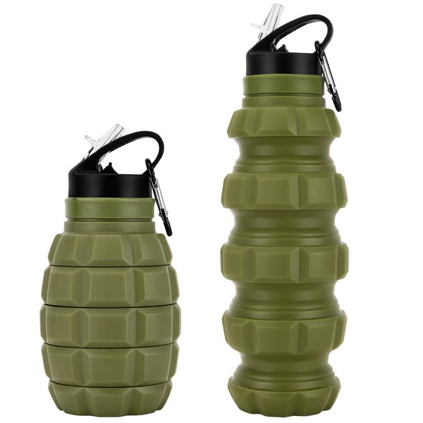 PenghaiYunfei Collapsible Travel Water Bottle19.6 oz, Reuseable BPA Free Silicone Foldable Water Bottles for Gym Camping Hiking, Portable Leak Proof Sports Water Bottle with Carabiner (Army Green)