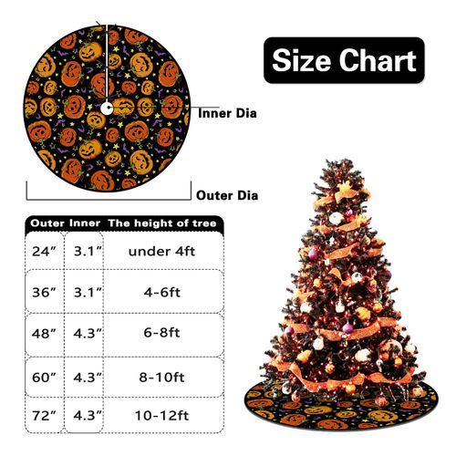 Fzbali Halloween Jack O Lantern Pumpkin Christmas Tree Skirt, 48 Inches Lace-up Bats Stars Tree Skirt, Funny Holiday Party Indoor Decoration Home Decor