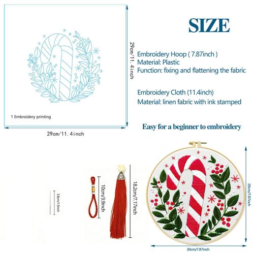 Zhenging Christmas Embroidery Kit for BeginnersAdults -4-Piece Crewel Stamped Embroidery Set withHoop, Pre-Printed Fabric, Threads & Instructions | DlYHoliday Gift, Home Decor (C0066)
