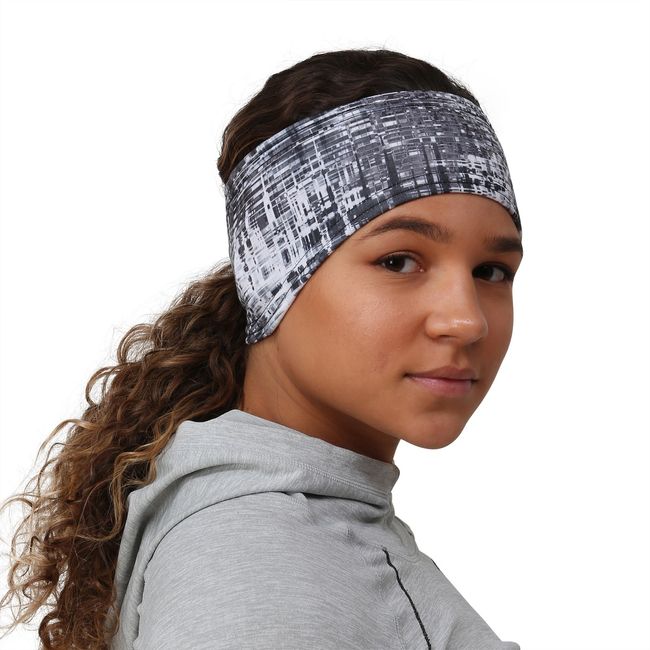 TrailHeads Women's Print Ponytail Headband – Made in USA - grey matrix