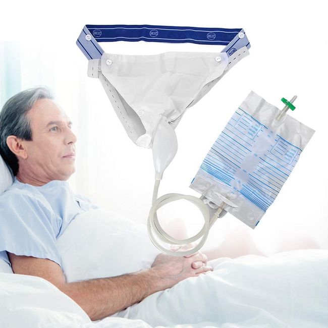 Silicone Urine Collector with 2 Urine Catheter Bags, 3 Type Optional for Man Woman Elderly (Men Type)