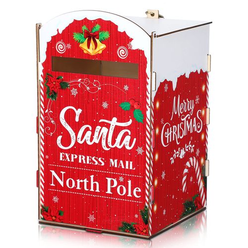 Chinco Christmas Mailbox Letters to Santa Mailbox Christmas Decorations Christmas Kids Gift Wish List Red North Pole Delivery Mailbox for Outside Home Classroom (Candy Cane Pattern)