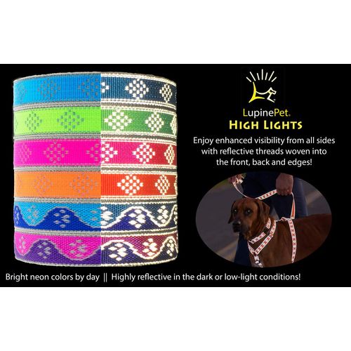Lupine Reflective Adjustable Dog Harness 3/4" Wide Pink Diamond with 14-24" Girth