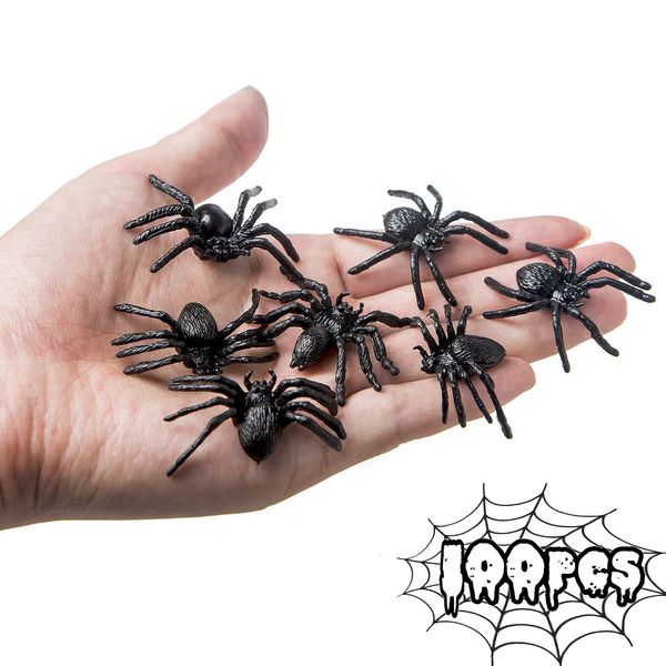 BAINFE 100PCS Plastic Spiders Halloween Realistic Plastic Spider Small Spiders Fake Spiders Prank Prop Joke Black Spiders for Halloween Party Home Decorations