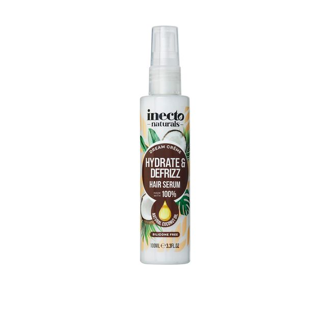 Inecto Naturals Hydrate & Defrizz Coconut Dream Crème Hair Serum 100ml, Anti Frizz, Preservers Moisture for Visibly Smooth Hydrated, 100% Natural Oils, Dry and Damaged