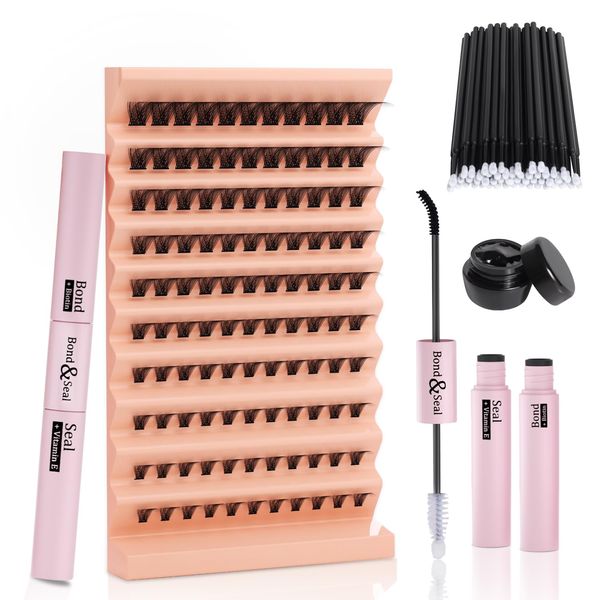 Individual Lash Extension Kit, 110pcs 8-16mm D Curl False Eye Lash Clusters, Women Lash Bond and Seal Glue, Glue Remover, Micro Lash Brush, Beginner Eyelash Tool Set for Self Application at Home DIY