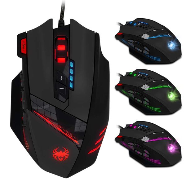 Wscoficey C-12 Wired USB Optical Gaming Mouse 12 Programmable Buttons Computer Gaming Mouse 4 Adjustable DPI 7 LED Lights