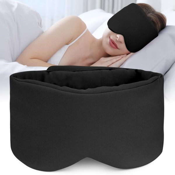 Hilph Handmade Cotton Sleep Mask, 100% Blockout Eye Mask for Sleeping, Fully Adjustable Light Blocking Sleeping Eye Mask with Pouch for Nap Sleeping Travel for Women Men - Black