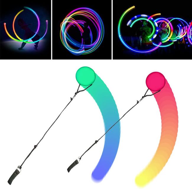 Lotvic LED POI Bälle, 2 Stück Verbesserte LED Poi, POI Jonglierbälle mit Regenbogen Farben und Strobe-Effekt, Poi Bälle für Anfänger und Profis, Kinder und Erwachsene, für Spinnen Schwingen Bauchtanz