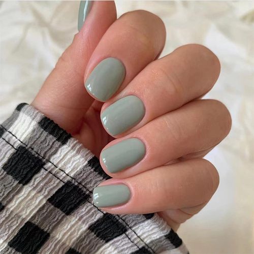 24pcs False Nails Short for Women, Stick on Nails Press on Nails Removable Glue-on Nails Fake Nails Women Girls Nail Art Accessories (Pee Green)
