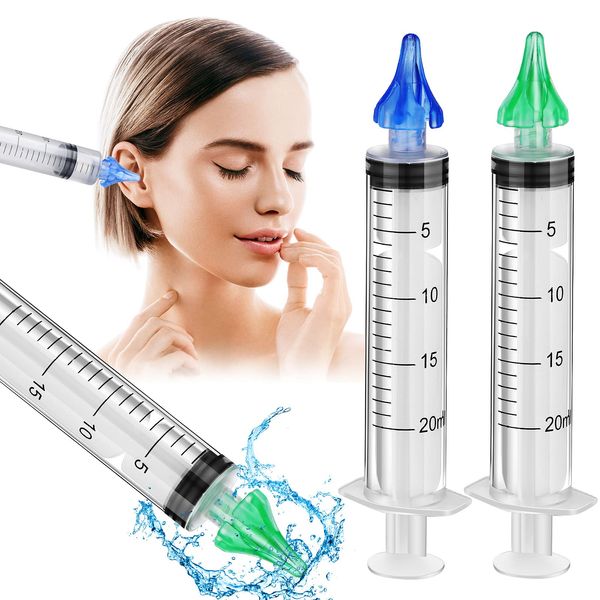 2 Pieces Ear Wax Cleaner Syringe Tip Ear Wax Flusher Tool Ear Wax Remover Ear Irrigation Syringe for Ear Cleaning and Irrigation of Humans, 20 ML