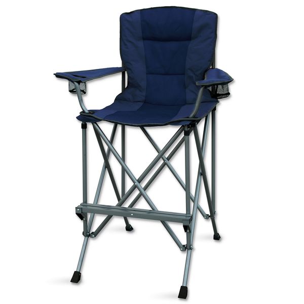 Extra Tall Folding Chair - Bar Height Director Chair for Camping, Home Patio and Sports - Portable and Collapsible with Footrest and Carrying Bag - Up to 300 lbs Weight Capacity (Blue)