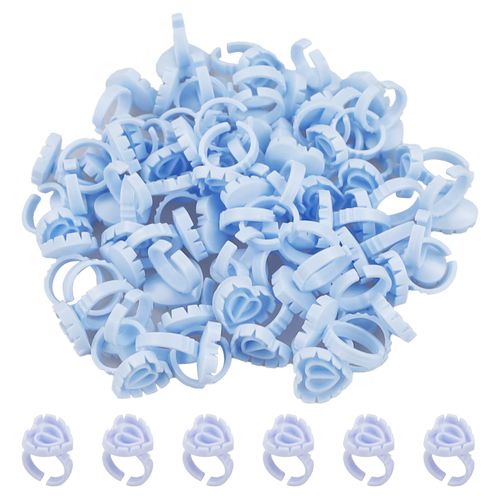 100PCS Eyelash Glue Holder Plastic Glue Ring Glue Holder Ring Love Shape Eyelash Glue Ring, False Eyelash Glue Ring Cup Eyelash Curling Ring For Eyelash Extension