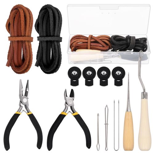 Swpeet 14Pcs Baseball Glove Tool Kit with Baseball Glove Laces/Locks Drawstring Threader Tweezer U Wire Needle Scratch Awl Leather Cutter Long Nose Pliers and Awl with Hook for Baseball Lovers