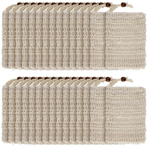 YUENPUN 30 PCS Natural Soap Bag with Drawstring, Mesh Soap Saver Pouch, Exfoliating Soap Holder Soap Shampoo Bar Bags for Bath Foaming, Exfoliation, Drying Soaps