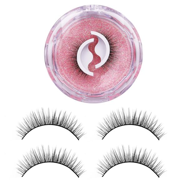 CLTJMM Self Adhesive Eyelashes, Reusable Adhesive Eyelashes, Self Adhesive Eyelashes Reusable Self Sticking, Natural Lashes False Eyelashes Natural Look, No Glue Eyelashes Easy to Wear (2 Pairs)