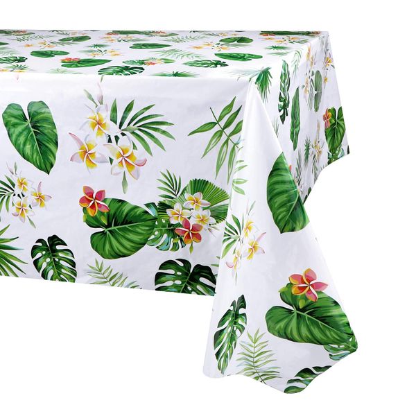 4 Pack Hawaiian Luau Tablecloths for Party Decoration, Hawaii Disposable Plastic Rectangular Table Covers, Aloha Tropical Palm Leaves Table Cloth, Summer Beach Kids Birthday Cocktail Party Supplies