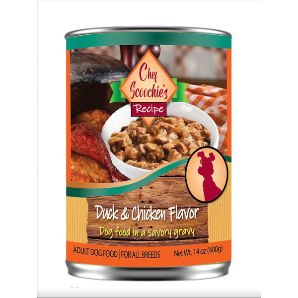 CHEF SCOOCHIES DUCK & CHICKEN DOG FOOD IN GRAVY 14 OUNCE POP TOP CAN