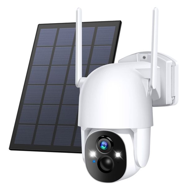 Poyasilon Wireless Cameras for Home/Outdoor Security, Solar Security Cameras Wireless Outdoor 355°PTZ, 3MP 2K FHD WiFi Camera with Spotlight, Motion Detection, Siren, Color Night Vision, SD/Cloud