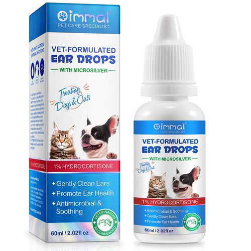Ear Infection Treatment Drops for Dogs and Cats, Dog Ear Cleaner Drops with 1% Hydrocortisone Soothes Dog Yeast Infection Ear Mites Treatment, Itchy Ear Relief, Odors, for All Ages and Breeds 60ml