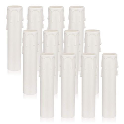 Helunsi 4 inch Chandelier Candle Sleeves, 12 Pack White Plastic Candle Light Socket Cover, DIY Slip Over E12 Base Candelabra Sleeve Covers, Replacement for Chandeliers Lamp Candle Covers Parts - 4''