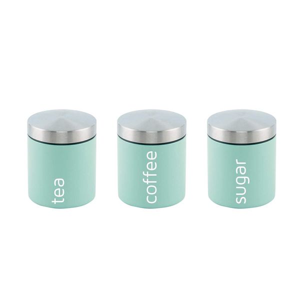 Bargain Shack Tea Coffee Sugar Canisters Set Airtight Labelled Containers for Tea & Coffee Storage Tin Storage Jars Kitchen Accessories Light Green (Dainty - Seafoam)