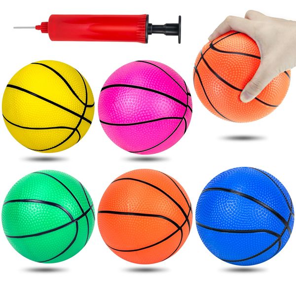 Hymaz Mini Basketballs, 5 Pack 6 Inch Basketball Set with Pump- Colorful Small Basketball for Kids Toddlers Indoor Mini Basketball Hoop, Outdoor, Pool Parties, Small Hoops Games