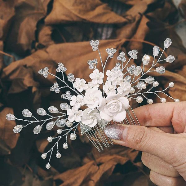 Vatocu Flower Bride Wedding Hair Comb Rhinestone Headpices Silver Bridal Hair Accessories for Women and Girls