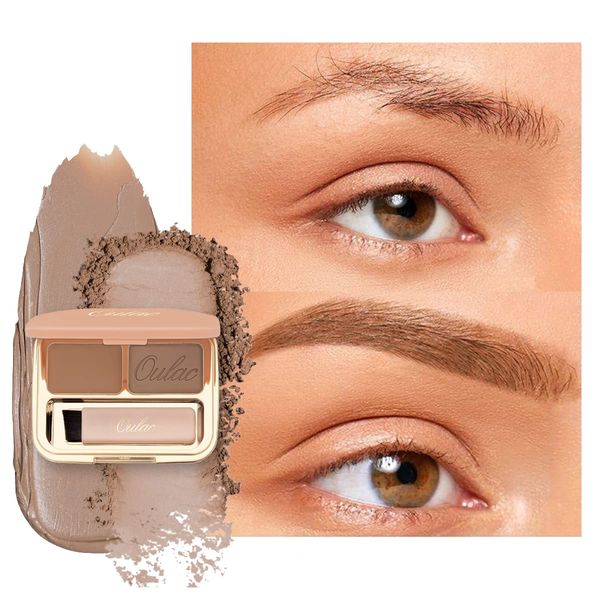 Oulac Waterproof Light Eyebrow Powder Kit with Brow Brush 2 in1 Long Lasting Instant Eyebrow Pomade & Powder Natural Makeup for Sparse Brows 3.2 g/0.11 oz (Golden Blonde）