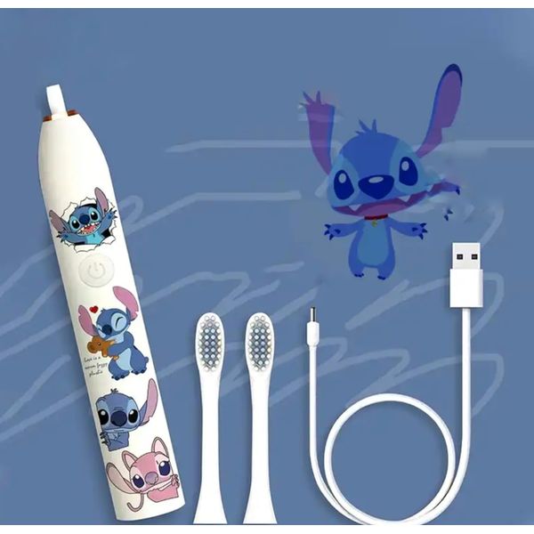 Kids Stitch Electric Toothbrush Rechargeable, Children's Power Toothbrushes 2 Replacement Brush Heads for Ages 3-18+ Junior Boys Girls Unisex
