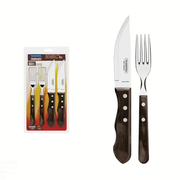 TRAMONTINA Jumbo Steak Knife & Fork Set of 4 Polywood Dark Brown