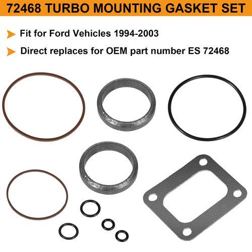 72468 Turbo Mounting Gasket Set & 7.3L Turbo Pedestal Yellow O-Ring Seal Gaskets F4TZ-6N653-A F4TZ-6N653-B Fit for Ford 1994-2003 7.3L Powerstroke Diesel