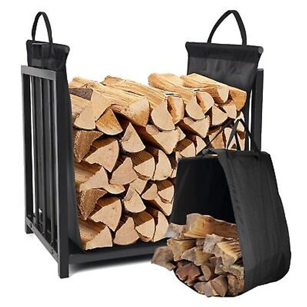 WHDPETS Firewood Rack Fireplace Log Holder with Canvas Carrier, Outdoor Indoo...