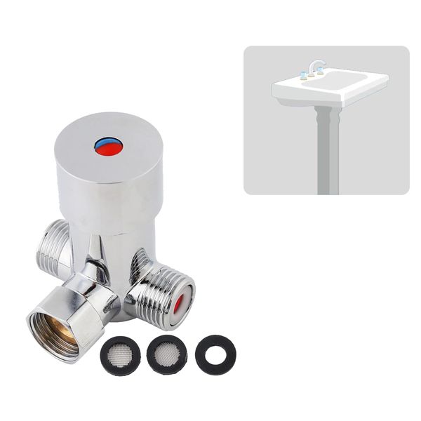 G1/2 Thermostatic Water Mixing Valve, 3-Way Thermostatic Mixer Temperature Control Valve, Hot Cold Water Mixing Valve aus Brass for Bathroom Automatic Touchless Faucet