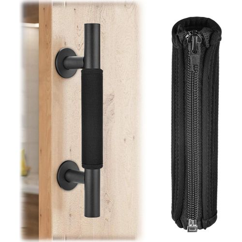 2 Packs Heavy Duty Pull and Flush Barn Door Handle Cover|Made of Neoprene| Zipper Opening and Closing| 6 Inch Long 1 Inch in Diameter - Black