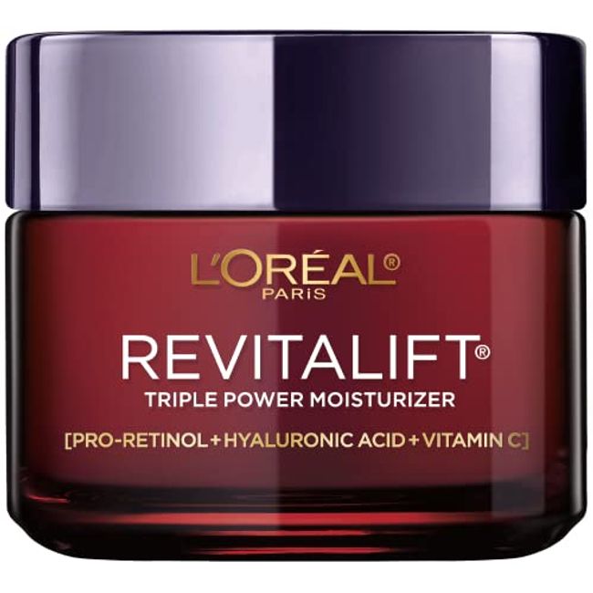 L'Oreal Paris Revitalift Triple Power Anti-Aging Face Moisturizer, Large Format, Pro Retinol, Hyaluronic Acid & Vitamin C to Reduce Wrinkles, Firm & Brighten Skin, 2.55 Oz