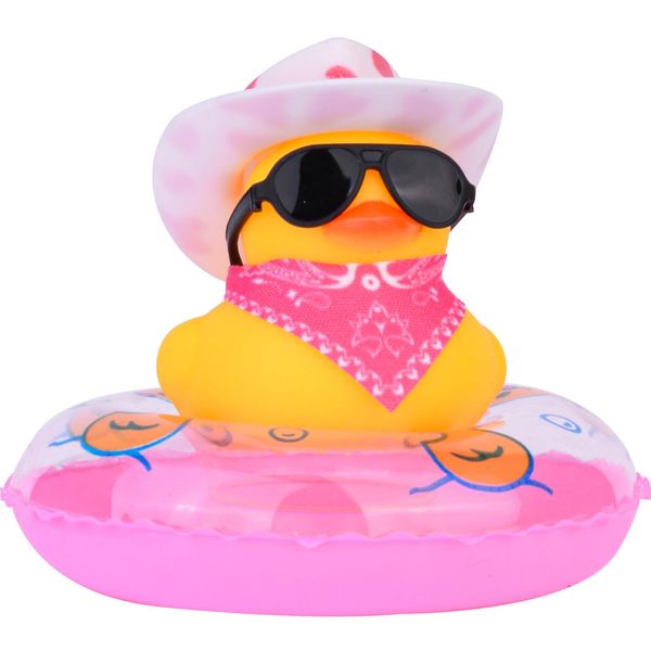 MuMyer Cowboy Car Rubber Duck Yellow Duck Dashboard Decoration Cool Duck Car Ornaments with Mini Cowboy Hat Scarf Sunglasses Swim Ring