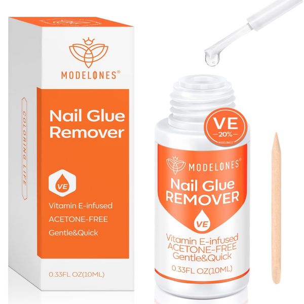 modelones Set Nail Glue Remover for Press on Nails Remover Glue Off for False Nails Tips Non-Acetone Nail Polish Remover, Vitamin E Non Dry Cracked 10ml