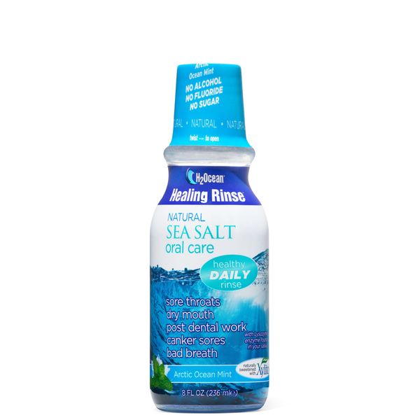 H2Ocean Healing Rinse Mouthwash- Great Tasting Sea Salt & Xylitol Mouth Wash for Fresh Breath & Dry Mouth - Alcohol & Fluoride Free - Arctic Ocean Mint 8oz